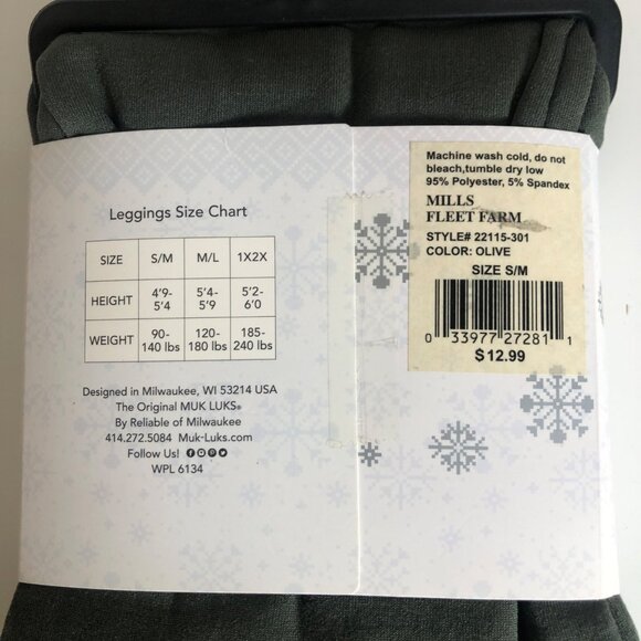 Muk Luks Womens Fleece Lined Leggings Olive Green Size Small Medium NEW - Picture 3 of 3